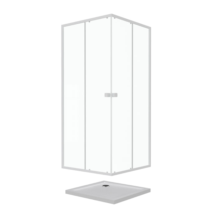 Pack porte de douche coulissante blanc de 78 à 90x185cm + receveur 90x90 - WHITY SLIDE