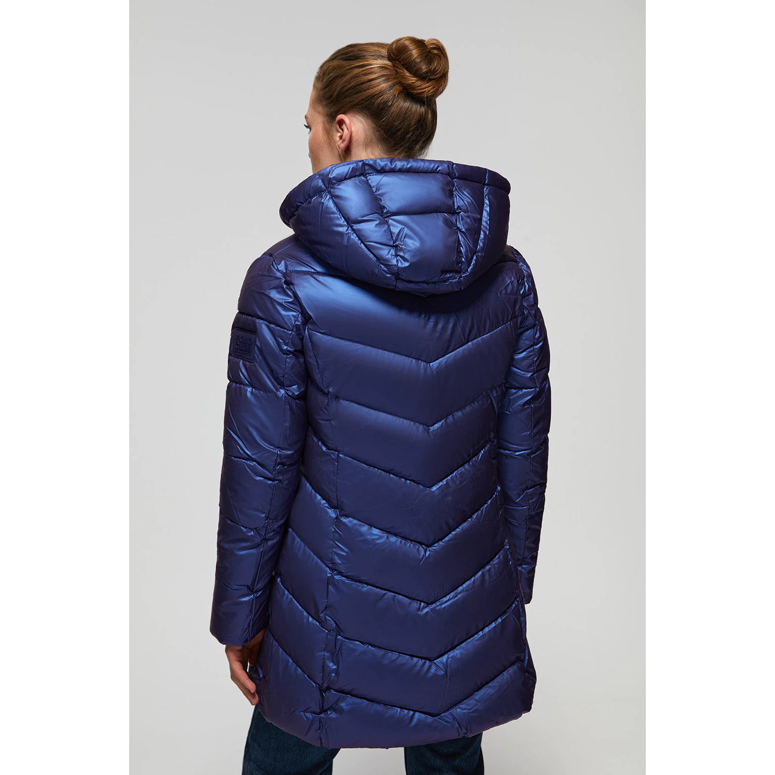 Cappotto trapuntato effetto metallizzato blu con particolari Polo Club