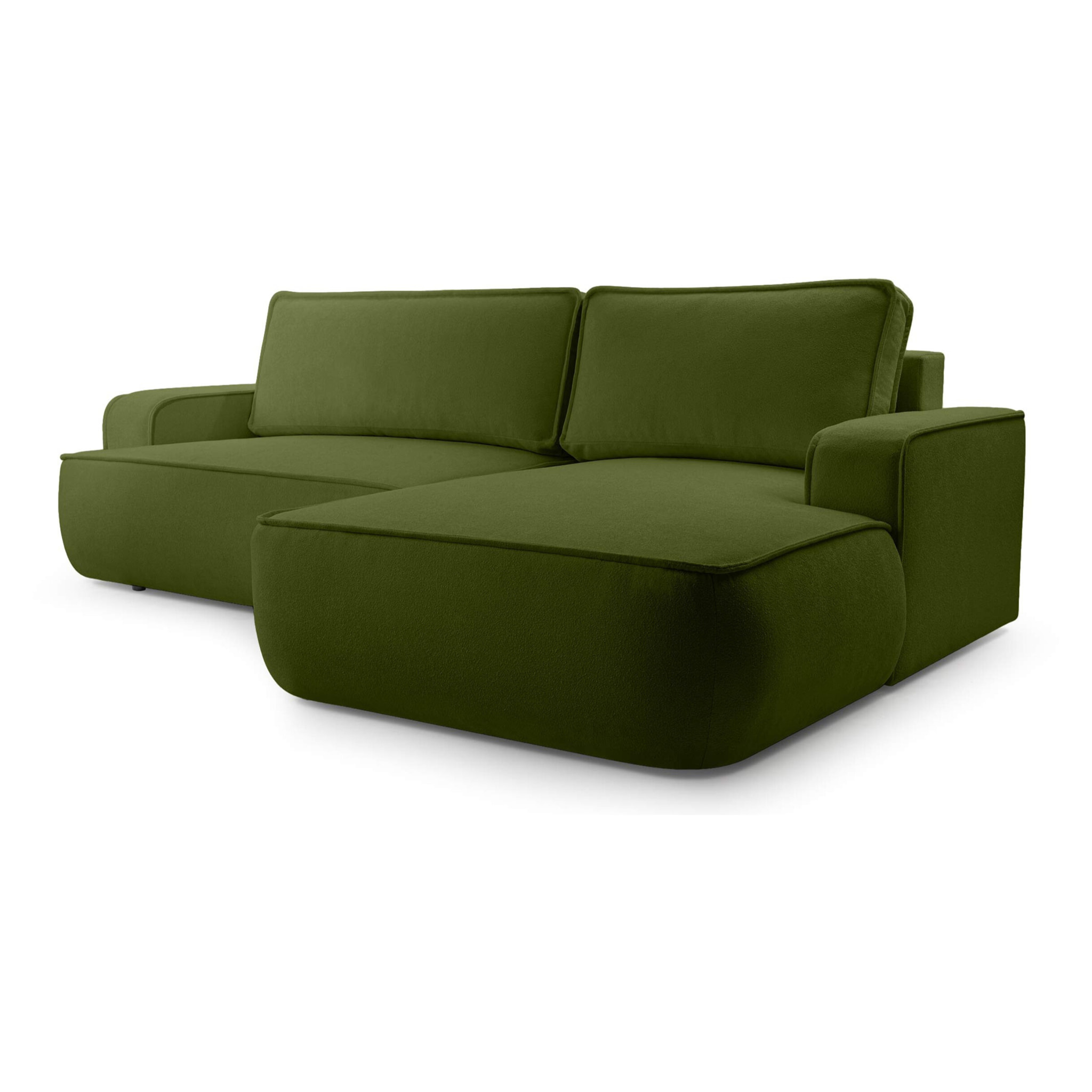 Nessino - canapé d'angle droit 4 places - convertible avec coffre - en tissu texturé - Vert