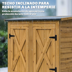 Caseta de Jardín de Madera 115x53x156 cm, Cobertizo Jardín Exterior, Armario Exterior para Herramientas con Puertas Dobles con Pestillo, 2 Estantes y Techo Inclinado, Resistente, Marrón