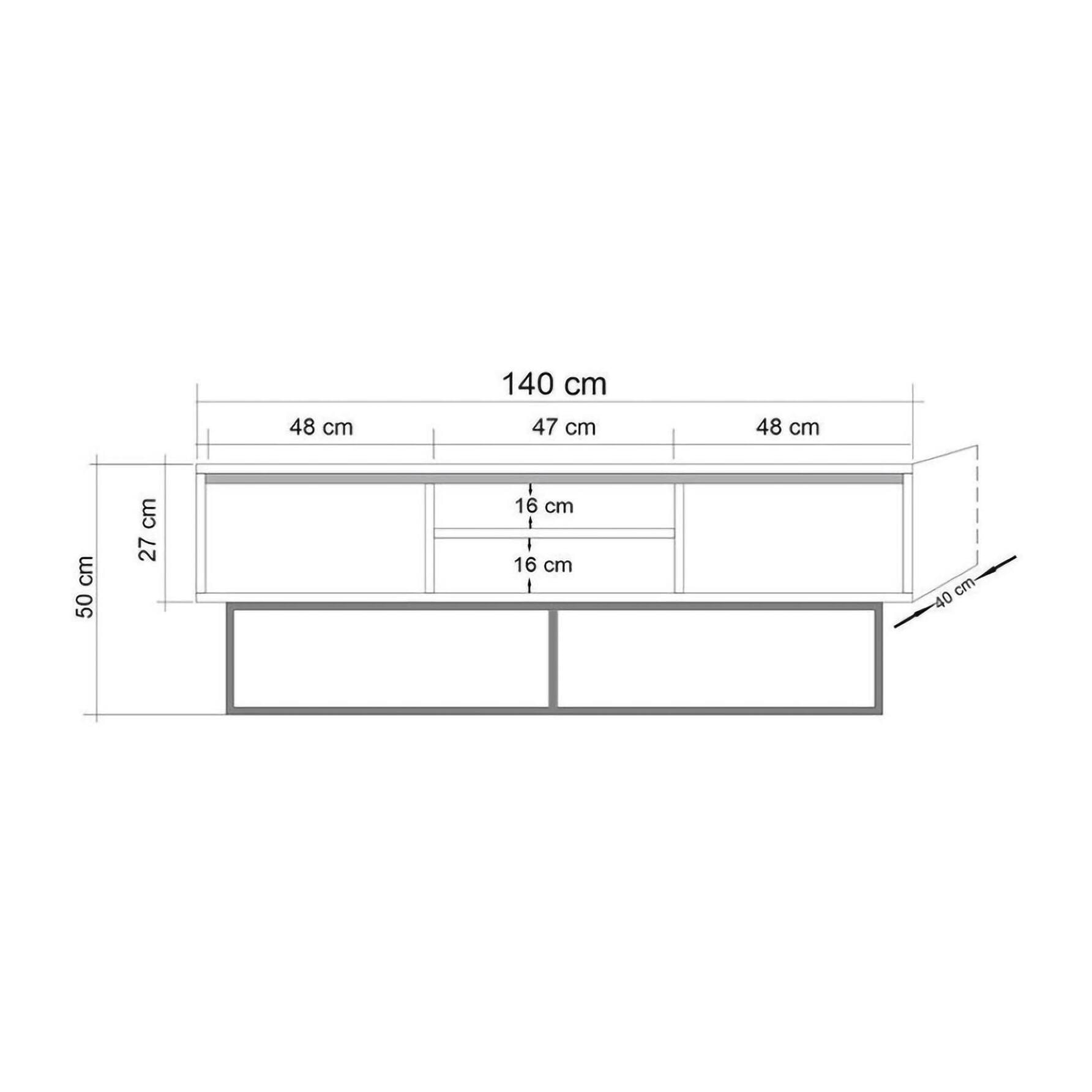 Mobile porta TV Dpicon, Credenza da soggiorno, Armadio basso per TV, Base parete attrezzata, 140x40h50 cm, Noce e Nero