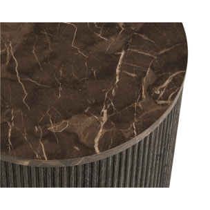 Finn - bout de canapé plateau effet marbre et pieds en tasseaux de bois en FSC  100% - 40 cm - Marron