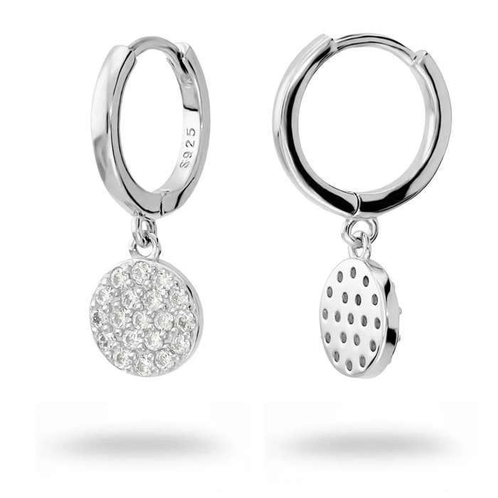 Orecchini a Cerchio in Argento 925 con Ciondolo in Pavé di Cubic Zirconia