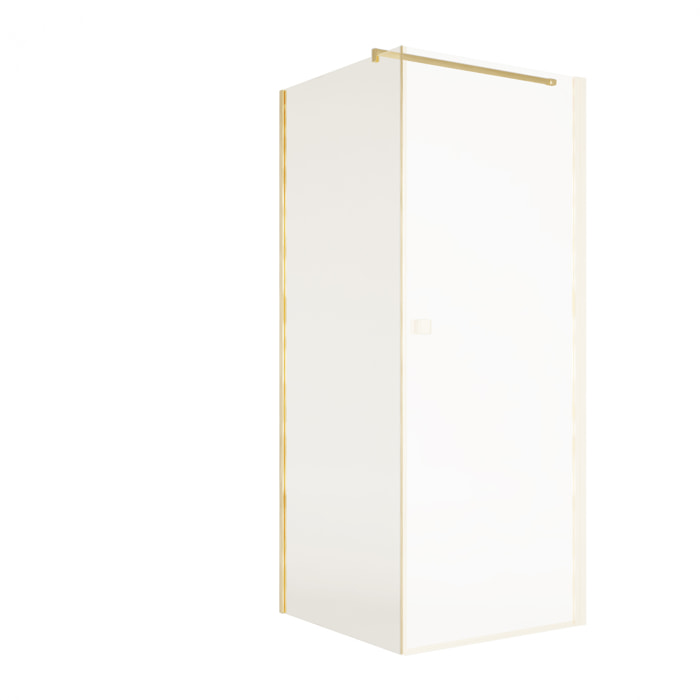 Retour pour Porte de Douche 80x180 cm Verre Trempe 5mm - Finition Or Brosse - GOLD ELEMENTARY