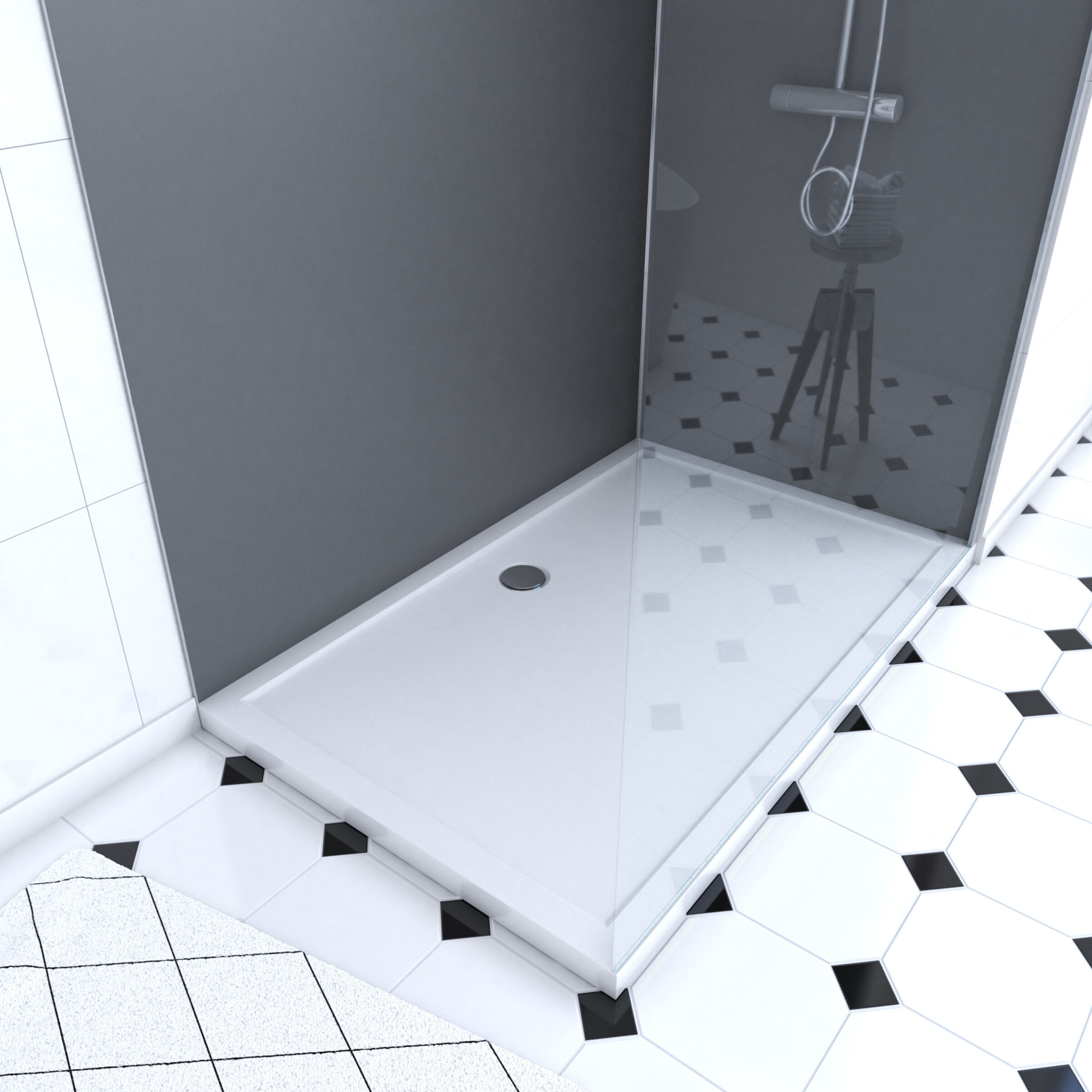 Pack Douche a l'Italienne 90x120 - Kit Panneaux Muraux Gris/Chrome + Receveur + Paroi 6 mm