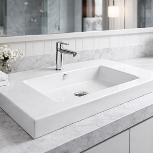 Lavabo Da Incasso Rettangolare Lavandino Bagno In Ceramica Design Moderno Elegante Per Top Bagno 101 x 36 cm Bianco