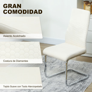 Juego de 4 Sillas de Comedor, Sillas de Cocina con Asiento y Respaldo Acolchado, Tapizado en Terciopelo, Patas de Acero, para Oficina, Conferencia, Sala de Estar, Crema