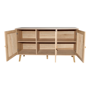 Buffet effet bois et cannage 3 portes 120 cm PATAN