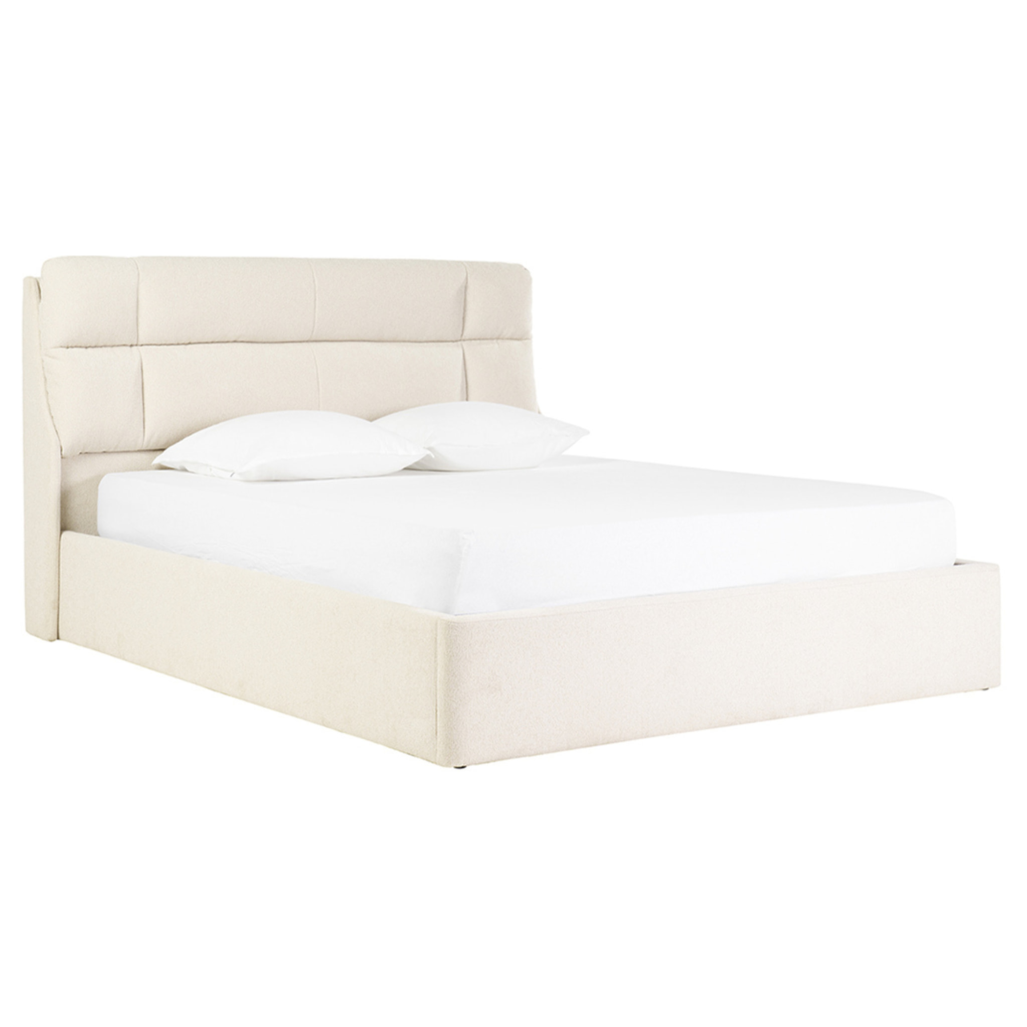 Lit coffre 2 places 160x200 cm en tissu texturé beige HONO