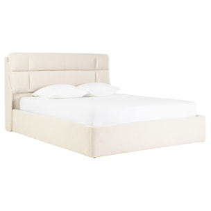 Lit coffre 2 places 160x200 cm en tissu texturé beige HONO