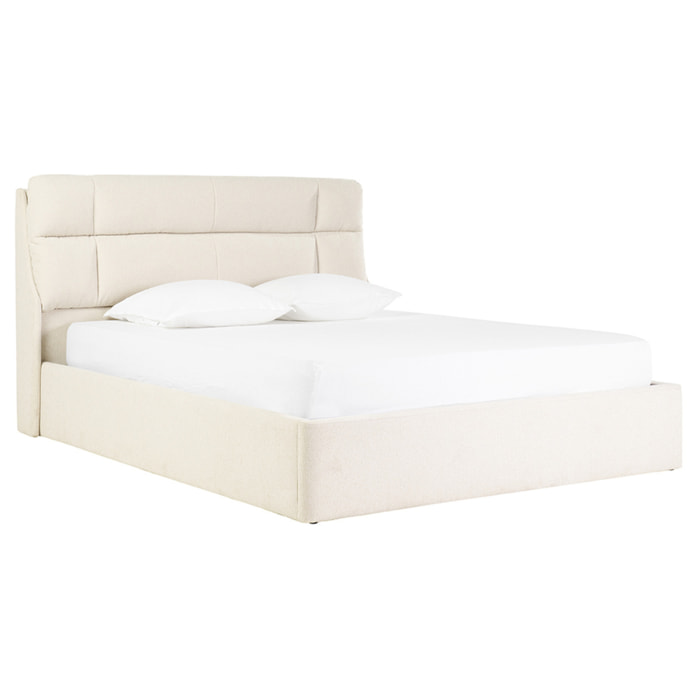 Lit coffre 2 places 160x200 cm en tissu texturé beige HONO