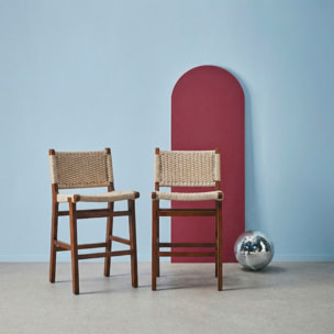Tabouret de bar bois d'hévéa et assise en cordes 64cm (lot de 2) JOY