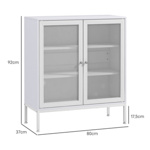 Buffet 2 portes grillagées 2 étagères dim. 80L x 37l x 92H cm acier panneaux blanc