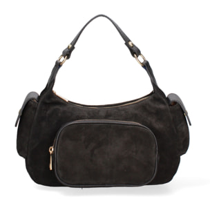 Borsa a spalla da donna Made in Italy - Modello Ardena - Pelle scamosciata - 30.0 x 17.0 x 12.0 cm