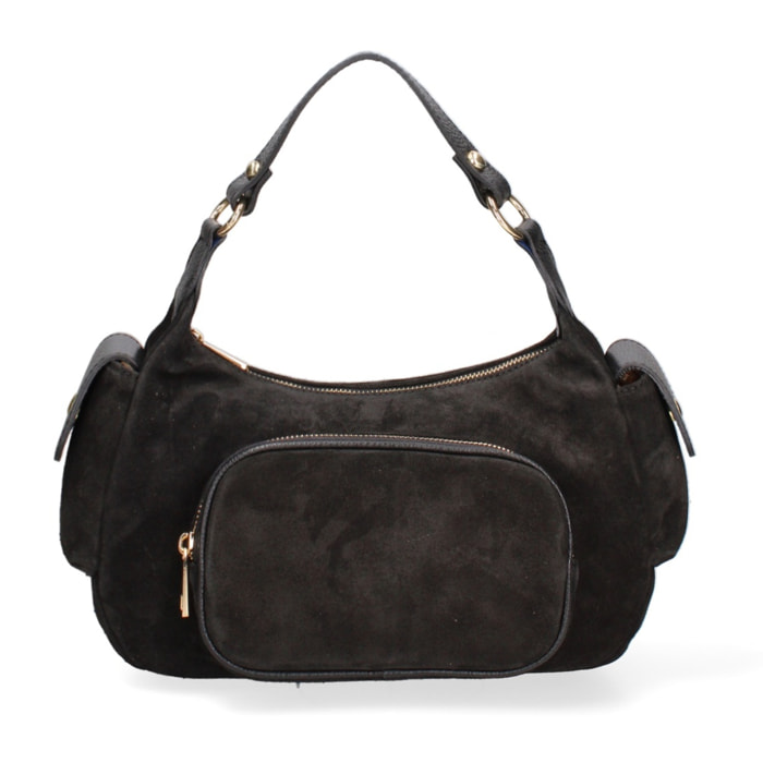 Borsa a spalla da donna Made in Italy - Modello Ardena - Pelle scamosciata - 30.0 x 17.0 x 12.0 cm