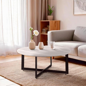 Tavolino rotondo con top effetto marmo grigio chiaro con gambe nere - Yara