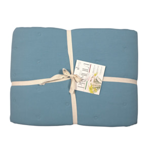 COPRILETTO LETTO PIAZZA E MEZZA AZZURRO MEZZA STAGIONE TINTA UNITA EFFETTO STROPICCIATO