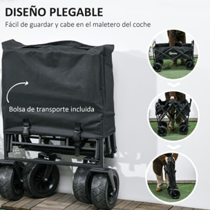 Carro de Jardín con Bolsa Térmica Desmontable Carro Plegable con Longitud y Ángulo del Mango Ajustables y Bolsa de Transporte Carga 100 kg Negro