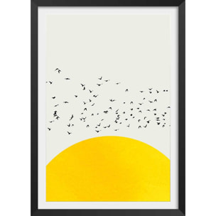 Affiche dessin ""1000 oiseaux"" Affiche + cadre en bois - Noir