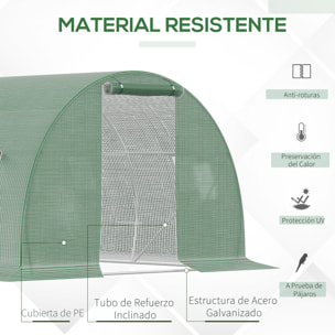 Invernadero de Exterior 4,5x3x2 m Invernadero de Túnel con Paredes Laterales Enrollables 6 Ventanas de Malla y Puerta Enrollable con Cremallera Invernadero para Jardín Patio Verde