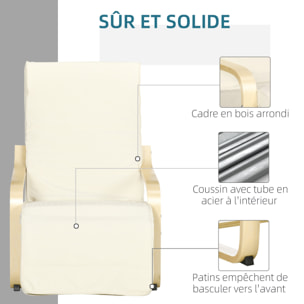 Fauteuil style nordique - repose-pied réglable - déhoussable - bois de bouleau tissu crème