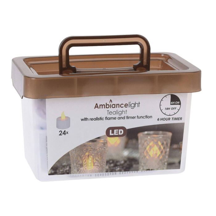 Juego de 24 velas led de té en blanco cálido parpadeante ø3,8x1,8cm con batería incluida