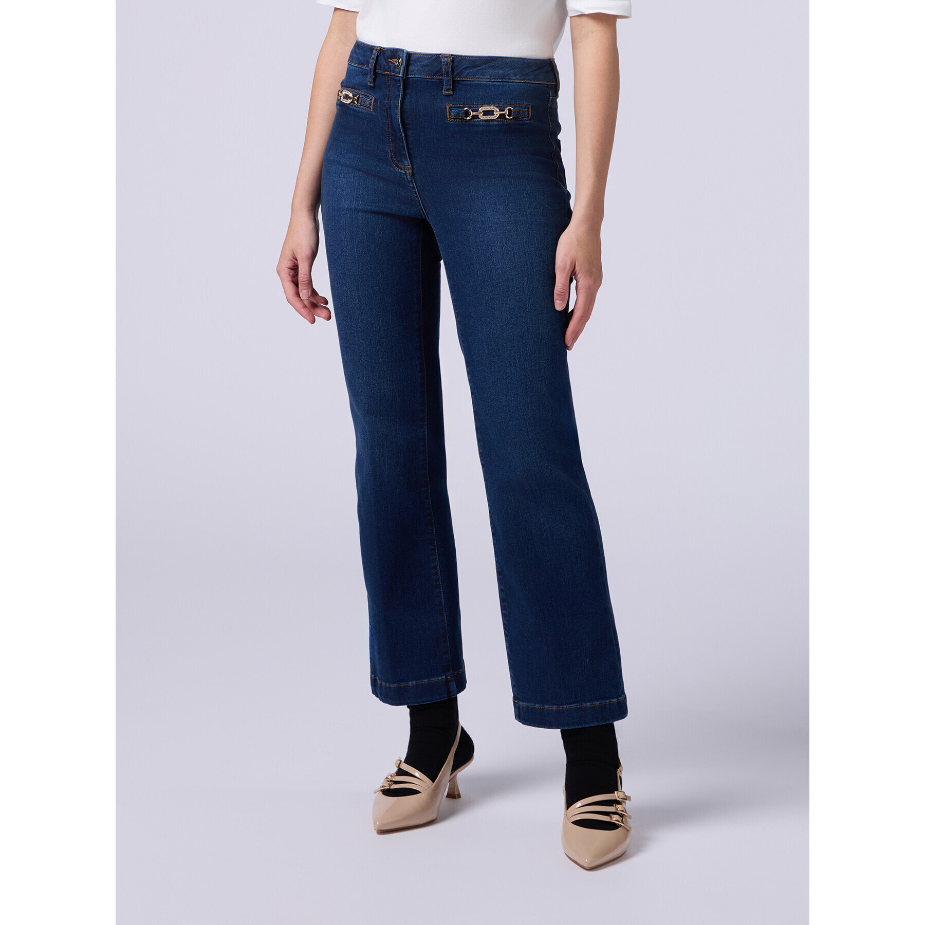 Oltre - Vaqueros kick flare con hebillas metálicas - Azul