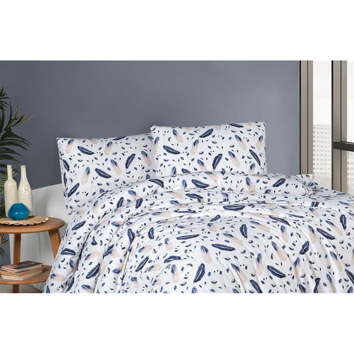 Housse de couette + taie(s) oreiller "Plume" 100% coton imprimé.