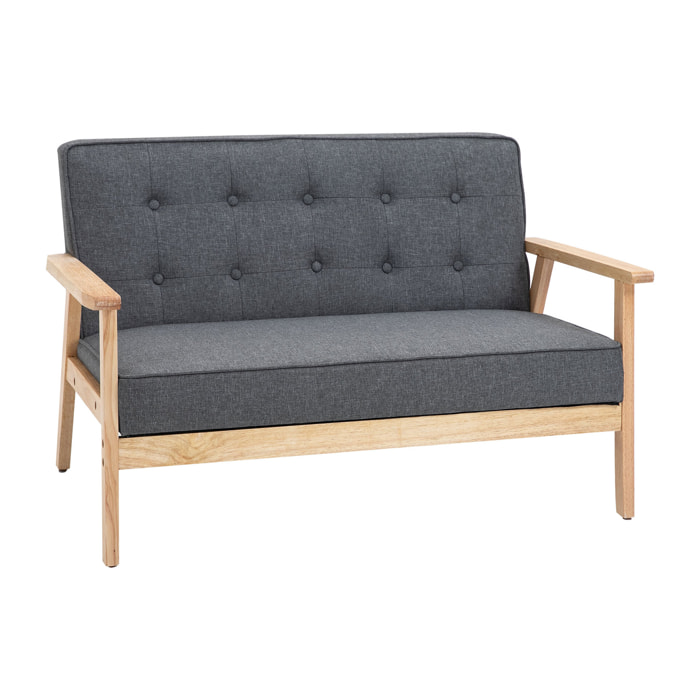 Sofá de 2 Plazas Respaldo y Asiento Acolchado Patas de Madera 114x61x71 cm Gris