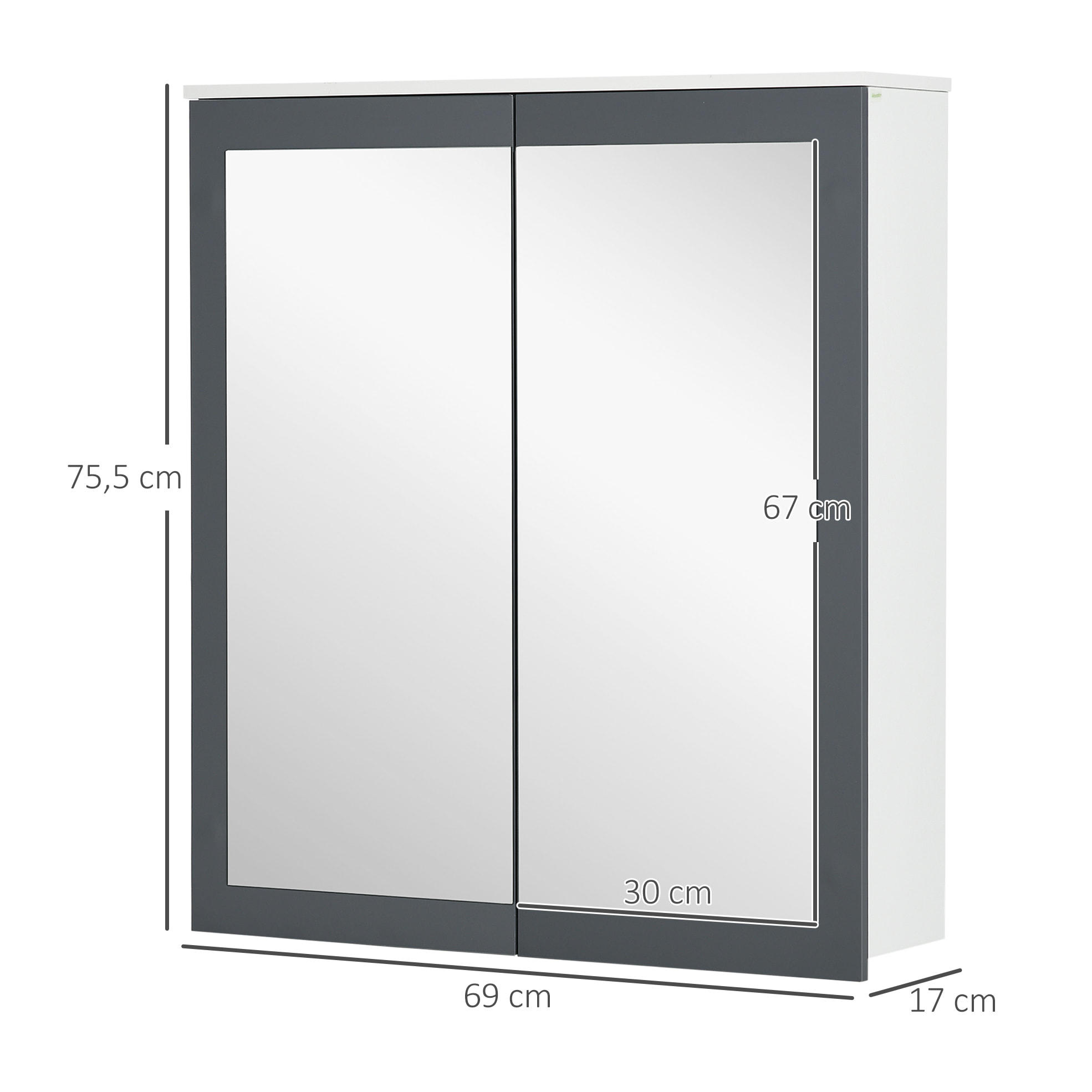 Armario de Baño con Espejo Armario de Baño para Colgar Mueble de Baño Suspendido con 2 Puertas de Vidrio y Estantes Ajustables 69x17x75,5 cm Blanco