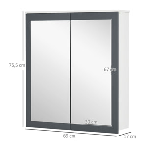 Armario de Baño con Espejo Armario de Baño para Colgar Mueble de Baño Suspendido con 2 Puertas de Vidrio y Estantes Ajustables 69x17x75,5 cm Blanco