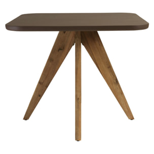 NESTOR - Table à manger carrée 90x90cm effet béton marron pied bois d'acacia