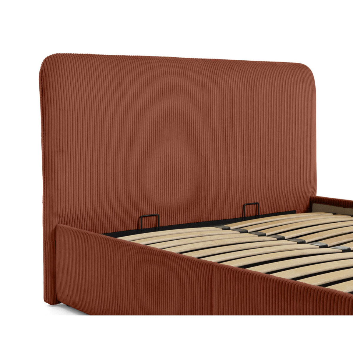 Goyave - lit coffre - 160x200 - en velours côtelé - sommier inclus - Terracotta
