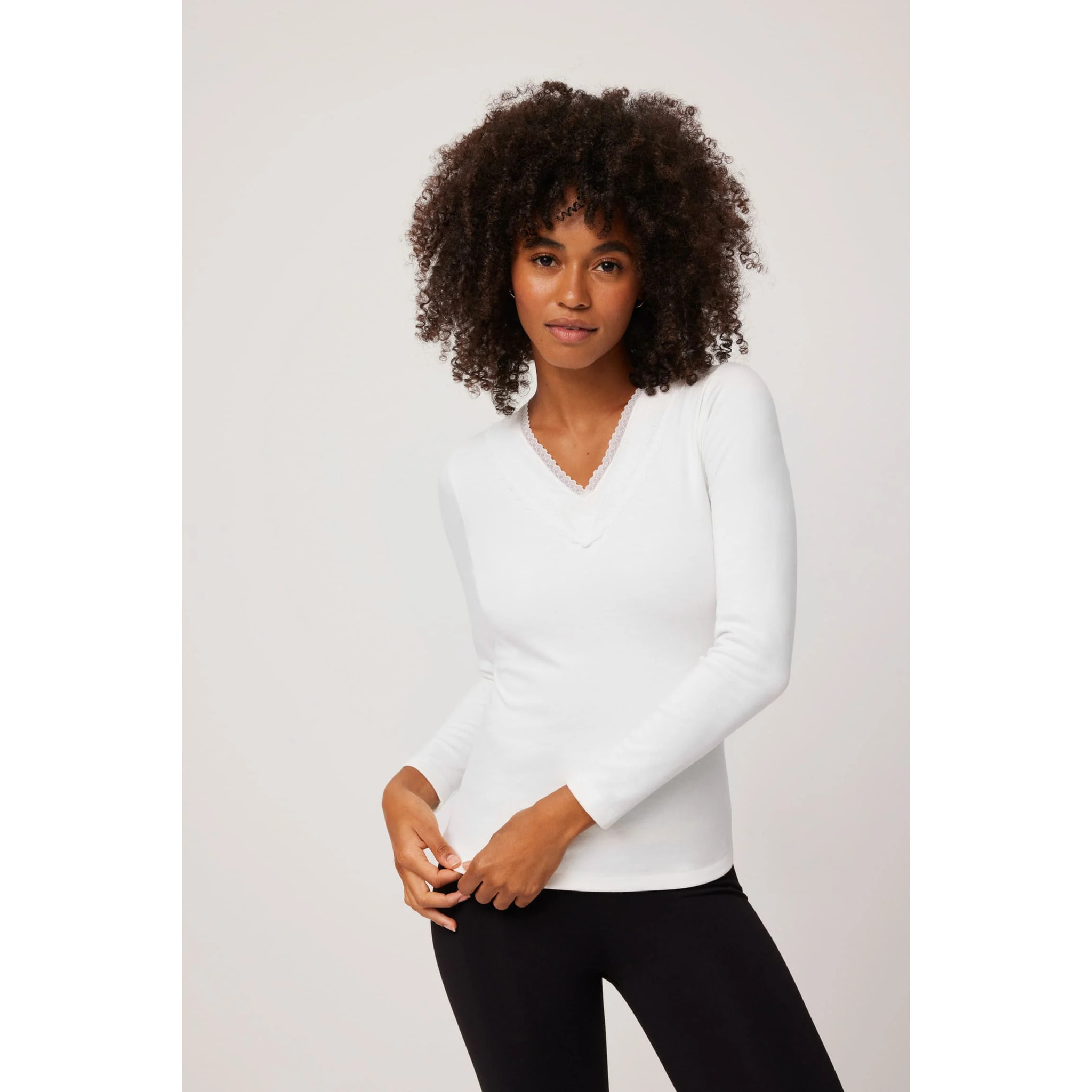 Maglietta a maniche lunghe in cotone bianco caldo