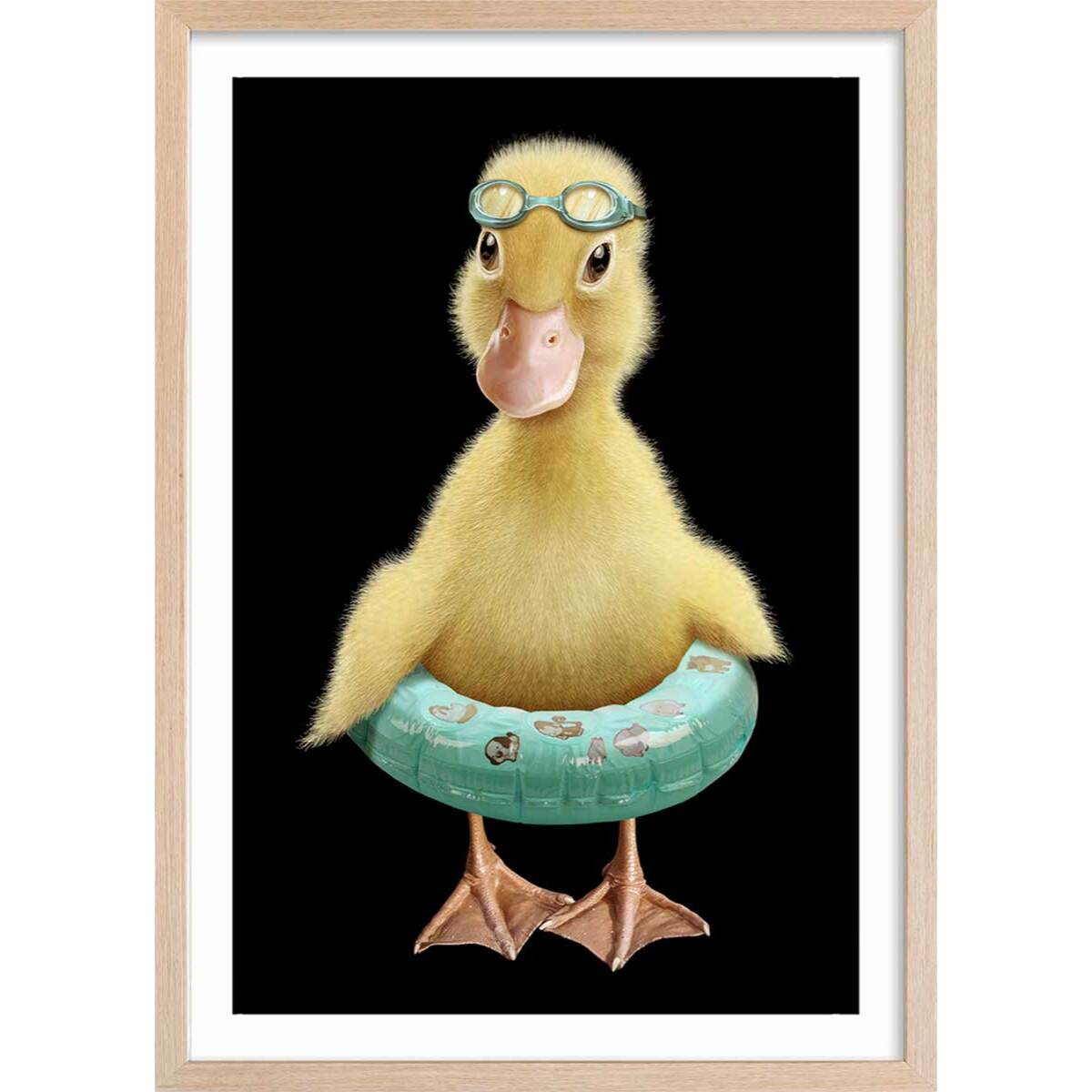 Affiche enfant bouée canard  Affiche + cadre en bois - Chêne
