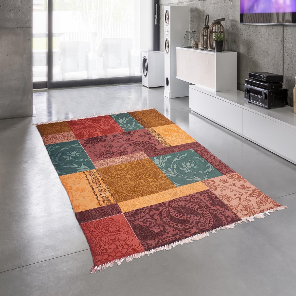 Tapis artisanal  Kilim sans velours ROHO motif ethnique