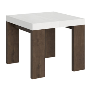 Mesa extensible 90x90/246 cm Roxell Mix tapa Fresno Blanco patas Nogal