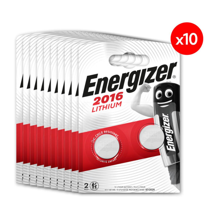 Pack de 10 - Energizer Pile Lithium 2016, pack de 2 Piles