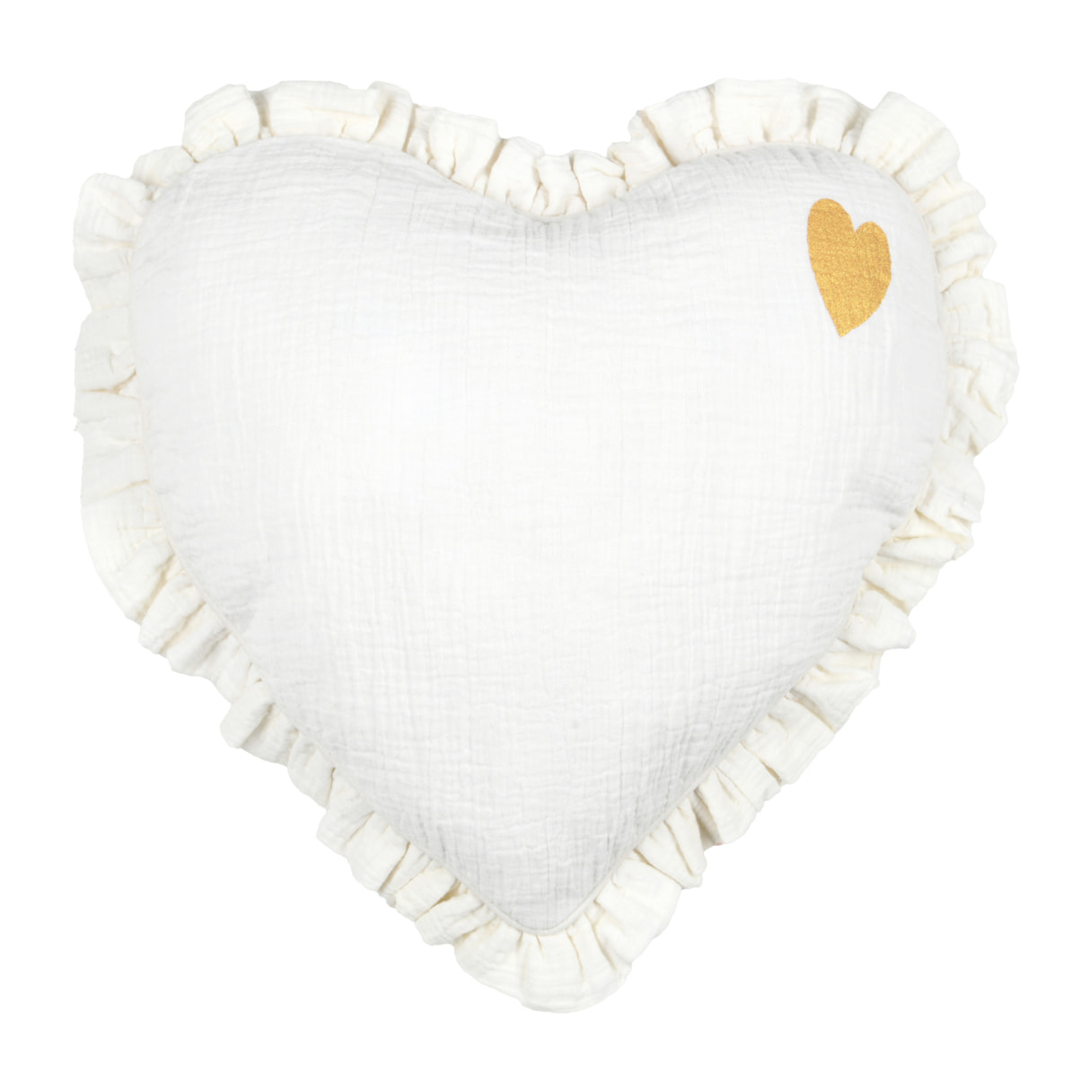 Coussin cœur en coton à volant froncé - Ecru