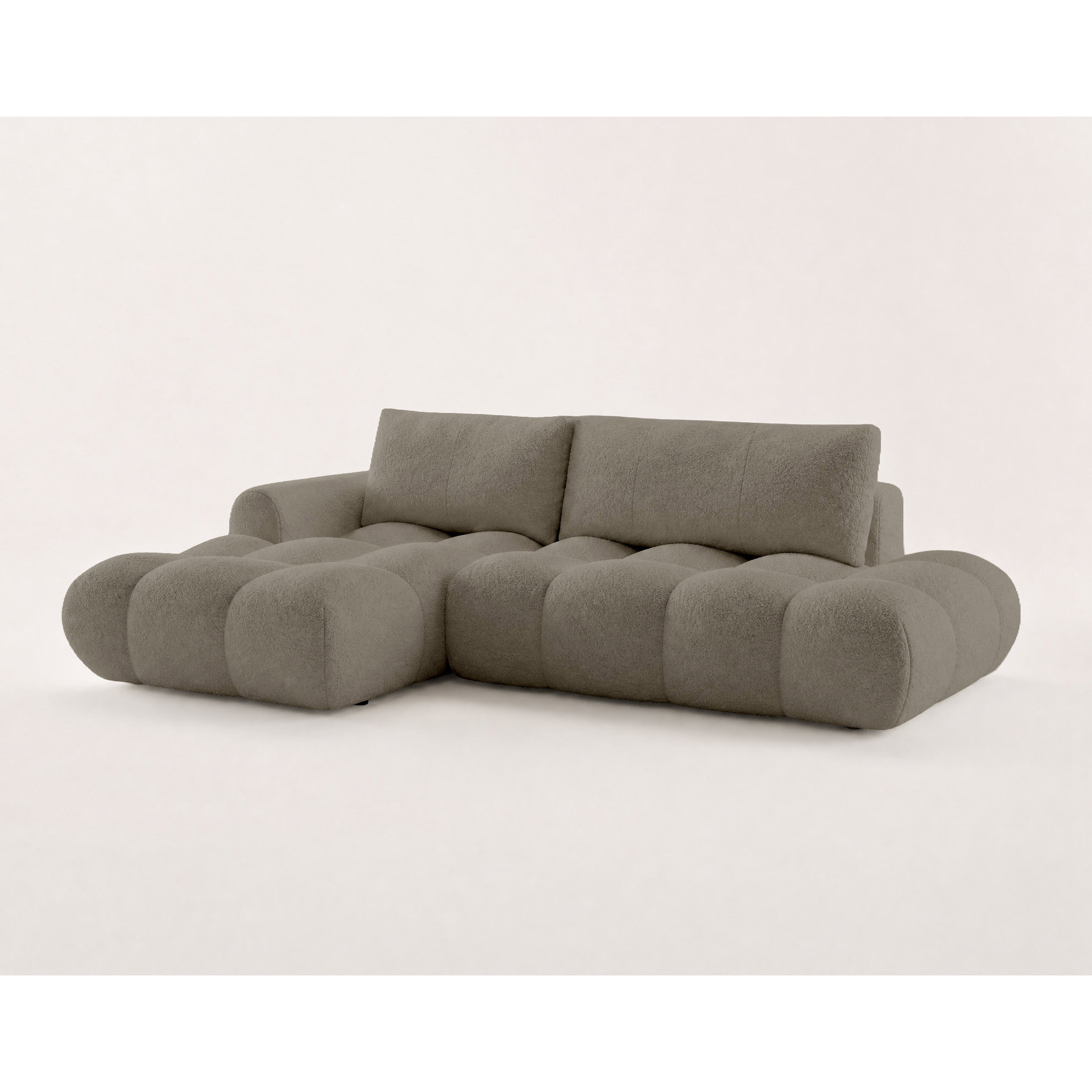 Yulin - Canapé d'angle ouvert gauche 4 places convertible avec coffre en tissu bouclette - Taupe