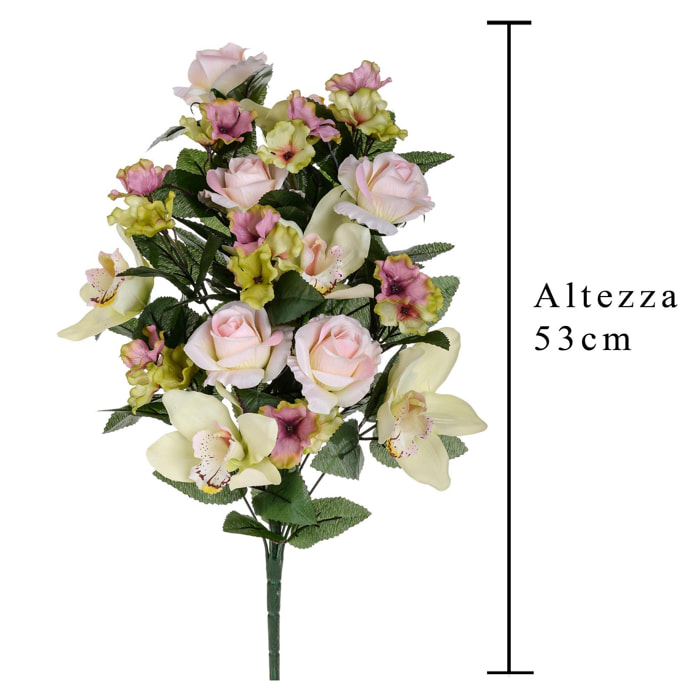 Frontale Rose/Cymbidium 53 Cm - Pezzi 2 - 30X53X16cm - Colore: Rosa - Bianchi Dino - Fiori Artificiali