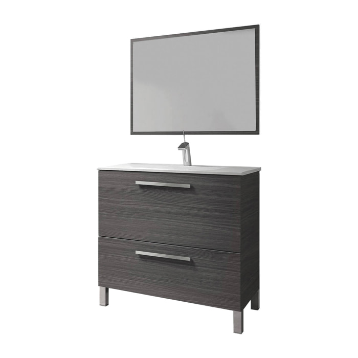 Mobile sottolavabo Hayward, Mobiletto per bagno, Armadio a 2 cassetti e specchio, lavabo non incluso, cm 80x45h80, Grigio cenere