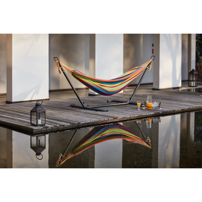 Hamac sur pied 2,6 m avec toile en tissu multicolore SAGUEDO