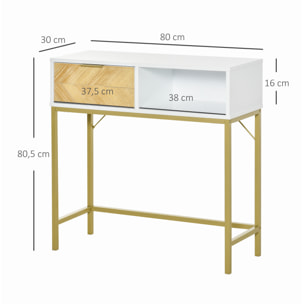 Mesa Consola con Cajón y Estante Abierto Moderno Mueble Recibidor 80x30x80,5 cm