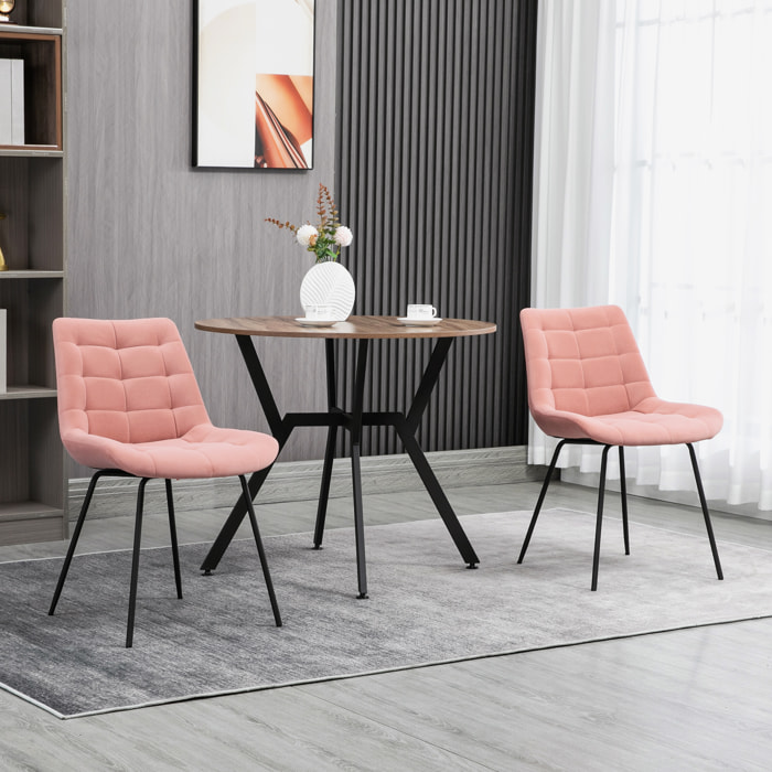 Lot de 2 chaises de salle à manger style chesterfield effet capitonné piètement acier noir velours rose poudré