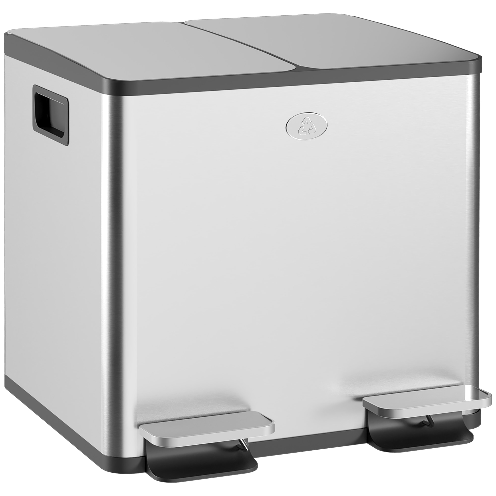 Cubo de Basura de Cocina con 2 Compartimentos 2x15L Papelera Cocina de Acero Inoxidable con Pedal Tapas de Cierre Suave y Cubo Extraíble para Reciclaje Residuos Restos de Comida Plata