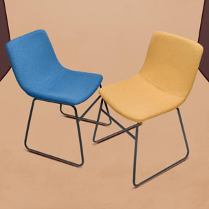 TOKYO - Set di 2 sedie in lino e metallo design moderno. Set di 2 sedie da pranzo, ufficio, studio. Colore giallo senape o blu dodger