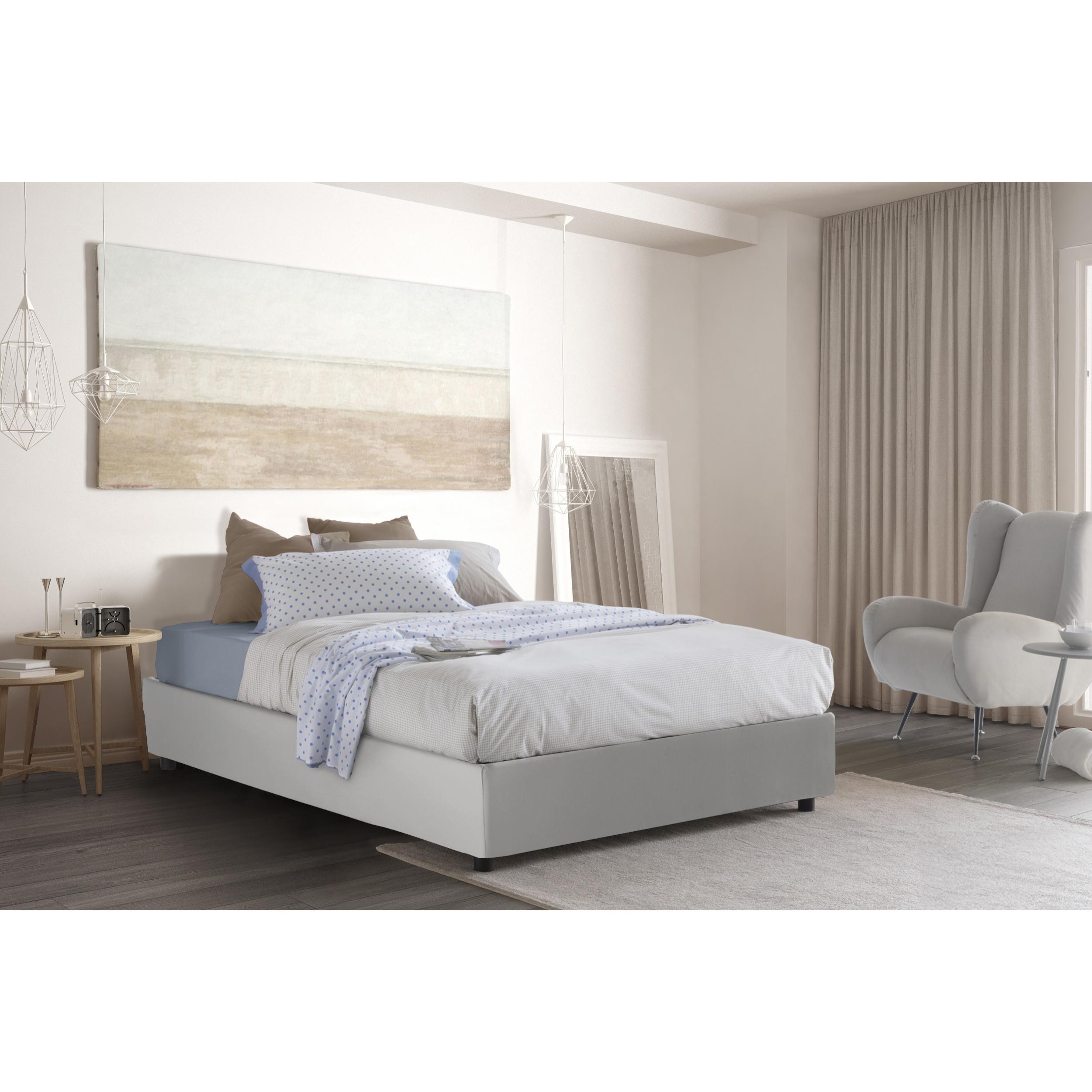 Letto piazza e mezza Bianca, Letto contenitore con rivestimento in ecopelle, 100% Made in Italy, Apertura laterale, adatto per materasso Cm 120x190, Bianco