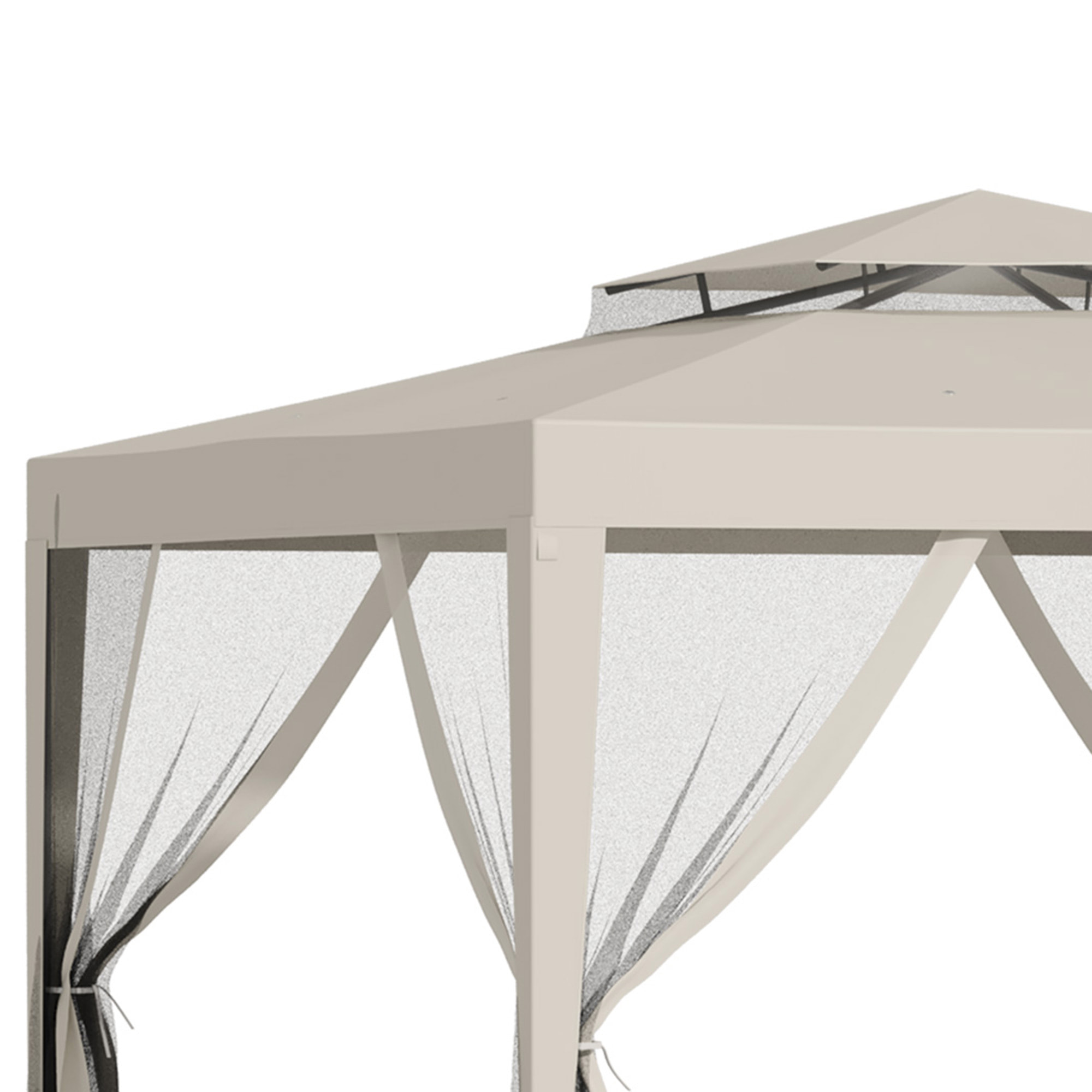 Carpa de Jardín 3x3 m Cenador Desmontable de Exterior Gazebo con 4 Mosquiteras Laterales Techo Doble y Marco Metálico Anti-UV Impermeable Pabellón para Terraza Patio Beige