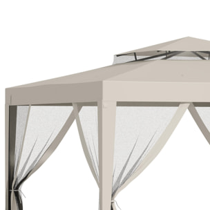 Carpa de Jardín 3x3 m Cenador Desmontable de Exterior Gazebo con 4 Mosquiteras Laterales Techo Doble y Marco Metálico Anti-UV Impermeable Pabellón para Terraza Patio Beige